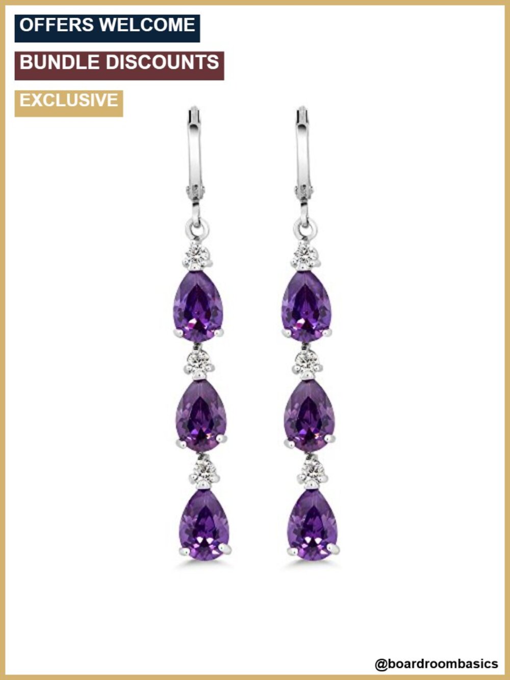 Pear Shape CZ Dangle Earrings Rhodium Plated Sterling Silver Hook